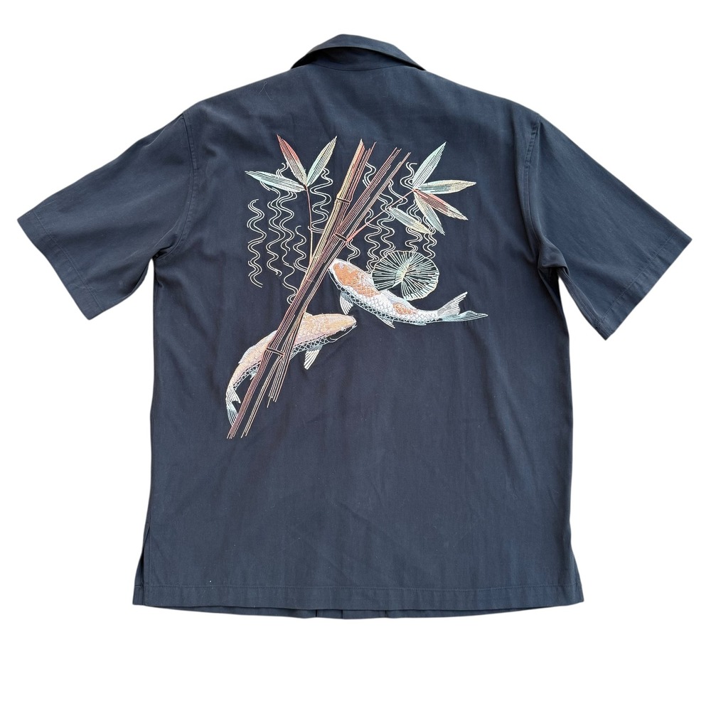 Tori Richard‎ Mens Black Short Sleeve Button Up Shirt Koi Fish Bamboo Size S